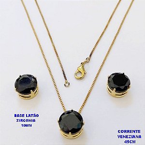 CONJUNTO NO BRUTO PRONTO PARA O BANHO(pote) COM CORRENTE VENEZIANA DE 45CM / PINGENTE E BRINCO COM BASE EM LATÃO E PEDRA ZIRCONIA DE 10MM / PESO 4.9GR - BRU28066