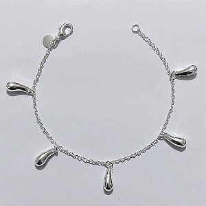 CONJUNTO FOLHEADO A PRATA COM 50 MILÉSIMOS + VERNIZ DIAMOND - CONJUNTO COM PULSEIRA , GARGANTILHA E BRINCOS E ANEL COM ESTILO GOTAS - PRA1270