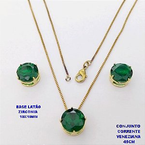 CONJUNTO NO BRUTO PRONTO PARA O BANHO(pote) COM CORRENTE VENEZIANA DE 45CM / PINGENTE E BRINCO COM BASE EM LATÃO E PEDRA ZIRCONIA DE 10X10MM / PESO 4.9GR - BRU28080