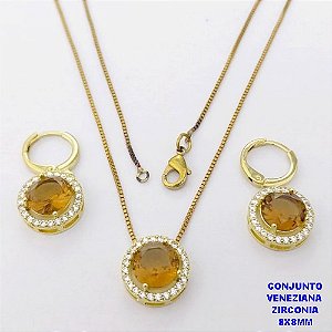 CONJUNTO NO BRUTO PRONTO PARA O BANHO /COM CORRENTE VENEZIANA DE 45CM COM FECHO LAGOSTA BRINCO DE ARGOLINHA DE PRESSÃO/ BASE EM ALTA FUSÃO CREVEJADA / ZIRCONIA DE 8X8MM / PESO 6.8GR - BRU28097