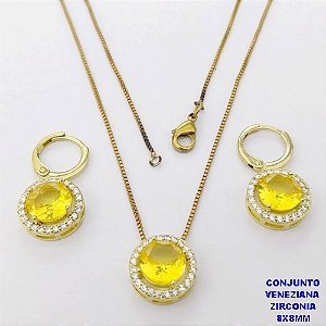 CONJUNTO NO BRUTO PRONTO PARA O BANHO /COM CORRENTE VENEZIANA DE 45CM COM FECHO LAGOSTA BRINCO DE ARGOLINHA DE PRESSÃO/ BASE EM ALTA FUSÃO CREVEJADA / ZIRCONIA DE 8X8MM / PESO 6.8GR - BRU28099