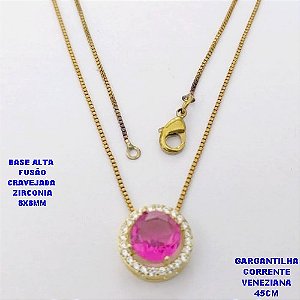 GARGANTILHA NO BRUTO PRONTO PARA O BANHO /COM CORRENTE VENEZIANA DE 45CM COM FECHO LAGOSTA / BASE EM ALTA FUSÃO CREVEJADA / ZIRCONIA DE 8X8MM / PESO 3.1GR - BRU28102