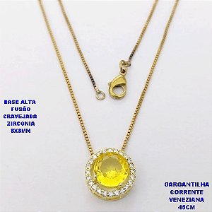 GARGANTILHA NO BRUTO PRONTO PARA O BANHO /COM CORRENTE VENEZIANA DE 45CM COM FECHO LAGOSTA / BASE EM ALTA FUSÃO CREVEJADA / ZIRCONIA DE 8X8MM / PESO 3.1GR - BRU28103