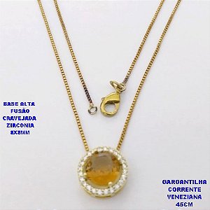 GARGANTILHA NO BRUTO PRONTO PARA O BANHO /COM CORRENTE VENEZIANA DE 45CM COM FECHO LAGOSTA / BASE EM ALTA FUSÃO CREVEJADA / ZIRCONIA DE 8X8MM / PESO 3.1GR - BRU28104