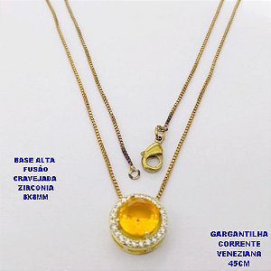 GARGANTILHA NO BRUTO PRONTO PARA O BANHO /COM CORRENTE VENEZIANA DE 45CM COM FECHO LAGOSTA / BASE EM ALTA FUSÃO CREVEJADA / ZIRCONIA DE 8X8MM / PESO 3.1GR - BRU28105