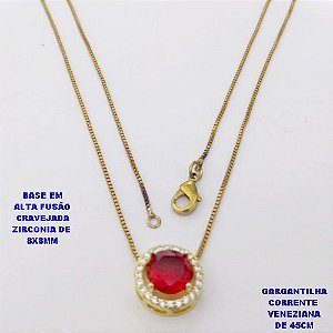 GARGANTILHA NO BRUTO PRONTO PARA O BANHO /COM CORRENTE VENEZIANA DE 45CM COM FECHO LAGOSTA / BASE EM ALTA FUSÃO CREVEJADA / ZIRCONIA DE 8X8MM / PESO 3.1GR - BRU28114