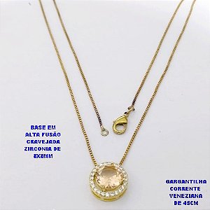 GARGANTILHA NO BRUTO PRONTO PARA O BANHO /COM CORRENTE VENEZIANA DE 45CM COM FECHO LAGOSTA / BASE EM ALTA FUSÃO CREVEJADA / ZIRCONIA DE 8X8MM / PESO 3.1GR - BRU28116