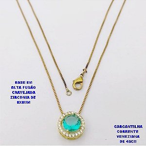 GARGANTILHA NO BRUTO PRONTO PARA O BANHO /COM CORRENTE VENEZIANA DE 45CM COM FECHO LAGOSTA / BASE EM ALTA FUSÃO CREVEJADA / ZIRCONIA DE 8X8MM / PESO 3.1GR - BRU28117