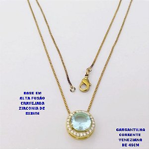GARGANTILHA NO BRUTO PRONTO PARA O BANHO /COM CORRENTE VENEZIANA DE 45CM COM FECHO LAGOSTA / BASE EM ALTA FUSÃO CREVEJADA / ZIRCONIA DE 8X8MM / PESO 3.1GR - BRU28118