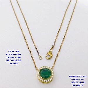 GARGANTILHA NO BRUTO PRONTO PARA O BANHO /COM CORRENTE VENEZIANA DE 45CM COM FECHO LAGOSTA / BASE EM ALTA FUSÃO CREVEJADA / ZIRCONIA DE 8X8MM / PESO 3.1GR - BRU28120