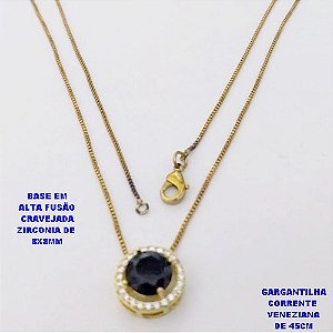 GARGANTILHA NO BRUTO PRONTO PARA O BANHO /COM CORRENTE VENEZIANA DE 45CM COM FECHO LAGOSTA / BASE EM ALTA FUSÃO CREVEJADA / ZIRCONIA DE 8X8MM / PESO 3.1GR - BRU28121