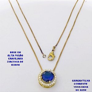 GARGANTILHA NO BRUTO PRONTO PARA O BANHO /COM CORRENTE VENEZIANA DE 45CM COM FECHO LAGOSTA / BASE EM ALTA FUSÃO CREVEJADA / ZIRCONIA DE 8X8MM / PESO 3.1GR - BRU28122