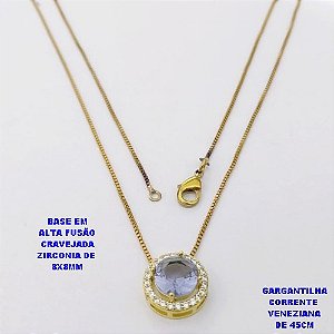 GARGANTILHA NO BRUTO PRONTO PARA O BANHO /COM CORRENTE VENEZIANA DE 45CM COM FECHO LAGOSTA / BASE EM ALTA FUSÃO CREVEJADA / ZIRCONIA DE 8X8MM / PESO 3.1GR - BRU28123