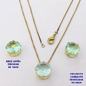 CONJUNTO NO BRUTO PRONTO PARA O BANHO(pote) COM CORRENTE VENEZIANA DE 45CM / PINGENTE E BRINCO COM BASE EM LATÃO E PEDRA ZIRCONIA DE 10X10MM / PESO 4.9GR - BRU28136