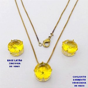 CONJUNTO NO BRUTO PRONTO PARA O BANHO(pote) COM CORRENTE VENEZIANA DE 45CM / PINGENTE E BRINCO COM BASE EM LATÃO E PEDRA ZIRCONIA DE 10X10MM / PESO 4.9GR - BRU28137