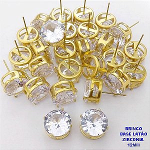 BRINCO NO BRUTO PRONTO PARA O BANHO(pote) BRINCO DE ZIRCONIA COM BASE DE PINO EM LATÃO " 12X12MM " / PESO 4.3GR - BRU28142