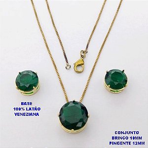CONJUNTO NO BRUTO PRONTO PARA O BANHO(pote) COM CORRENTE VENEZIANA DE 45CM / PINGENTE DE 12X12MM E BRINCO 10X10MM COM BASE EM LATÃO E PEDRA ZIRCONIA / PESO 5.5GR - BRU28143