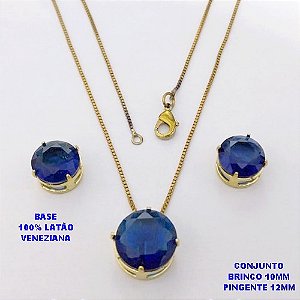 CONJUNTO NO BRUTO PRONTO PARA O BANHO / COM CORRENTE VENEZIANA DE 45CM / PINGENTE DE 12X12MM E BRINCO 10X10MM COM BASE EM LATÃO E PEDRA ZIRCONIA / PESO 5.5GR - BRU28145