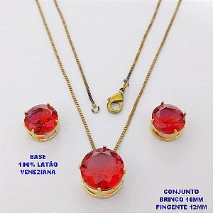 CONJUNTO NO BRUTO PRONTO PARA O BANHO / COM CORRENTE VENEZIANA DE 45CM / PINGENTE DE 12X12MM E BRINCO 10X10MM COM BASE EM LATÃO E PEDRA ZIRCONIA / PESO 5.5GR - BRU28146
