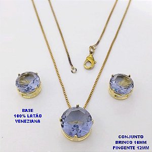 CONJUNTO NO BRUTO PRONTO PARA O BANHO / COM CORRENTE VENEZIANA DE 45CM / PINGENTE DE 12X12MM E BRINCO 10X10MM COM BASE EM LATÃO E PEDRA ZIRCONIA / PESO 5.5GR - BRU28148
