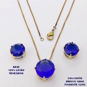 CONJUNTO NO BRUTO PRONTO PARA O BANHO / COM CORRENTE VENEZIANA DE 45CM / PINGENTE DE 12X12MM E BRINCO 10X10MM COM BASE EM LATÃO E PEDRA ZIRCONIA / PESO 5.5GR - BRU28149