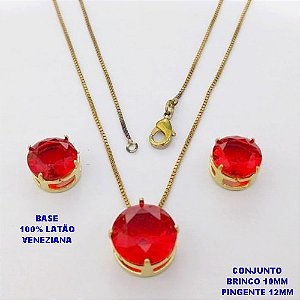 CONJUNTO NO BRUTO PRONTO PARA O BANHO / COM CORRENTE VENEZIANA DE 45CM / PINGENTE DE 12X12MM E BRINCO 10X10MM COM BASE EM LATÃO E PEDRA ZIRCONIA / PESO 5.5GR - BRU28152