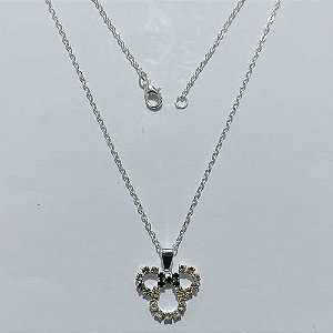 GARGANTILHA FOLHEADA A PRATA COM 50 MILÉSIMOS + VERNIZ DIAMOND - GARGANTILHA CORRENTE 45CM E PINGENTE COM MICROS ZIRCÔNIAS 20MM - PRA1289