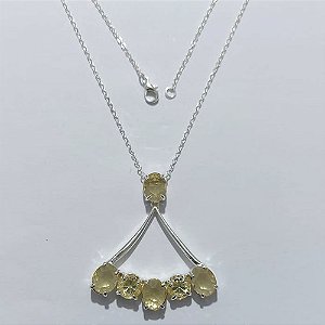 GARGANTILHA FOLHEADA A PRATA COM 50 MILÉSIMOS + VERNIZ DIAMOND - GARGANTILHA CORRENTE 45CM E PINGENTE COM ZIRCÔNIAS AMARELAS 42MM - PRA1290