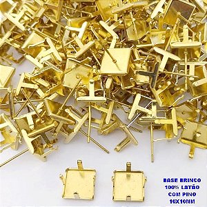 ACESSORIO NO BRUTO PRONTO PARA O BANHO(POTE) BASE PARA BRINCO EM LATÃO E ZIRCONIA QUADRADA " 10X10MM " / PESO 1GR(PAR)VENDIDA POR PAR - BRU28200