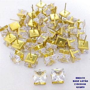 BRINCO NO BRUTO PRONTO PARA O BANHO(POTE) BRINCO BASE EM LATÃO E ZIRCONIA QUADRADA " 8X8MM " / PESO 1.4GR - BRU28204