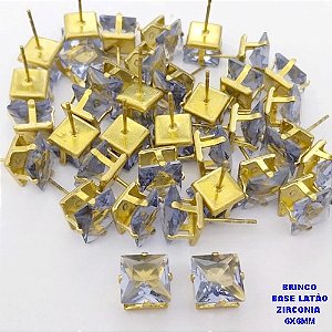 BRINCO NO BRUTO PRONTO PARA O BANHO(POTE) BRINCO BASE EM LATÃO E ZIRCONIA QUADRADA " 8X8MM " / PESO 1.4GR - BRU28206