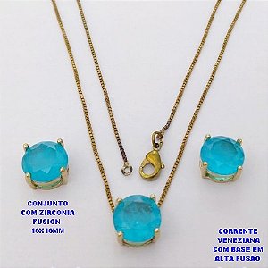 CONJUNTO NO BRUTO PRONTO PARA O BANHO(CX194) CONJUNTO COM CORRENTE VENEZIANA DE 45CM PINGENTE E BRINCO EM ALTA FUSÃO(ZIRCONIA FUSION)" 10X10MM" / PESO 5.8GR - BRU28212