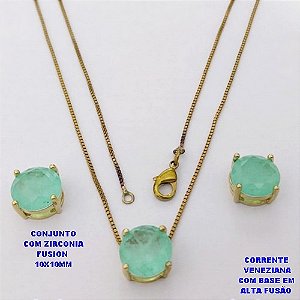CONJUNTO NO BRUTO PRONTO PARA O BANHO(CX194) CONJUNTO COM CORRENTE VENEZIANA DE 45CM PINGENTE E BRINCO EM ALTA FUSÃO(ZIRCONIA FUSION)" 10X10MM" / PESO 5.8GR - BRU28213