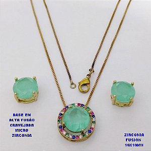 CONJUNTO NO BRUTO PRONTO PARA O BANHO(CX194) CONJUNTO COM CORRENTE VENEZIANA DE 45CM PINGENTE E BRINCO EM ALTA FUSÃO(ZIRCONIA FUSION)" 10X10MM" / PESO 5.8GR - BRU28214