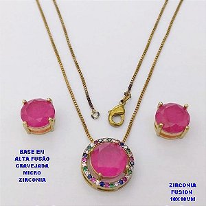 CONJUNTO NO BRUTO PRONTO PARA O BANHO(CX194) CONJUNTO COM CORRENTE VENEZIANA DE 45CM PINGENTE E BRINCO EM ALTA FUSÃO(ZIRCONIA FUSION)" 10X10MM" / PESO 5.8GR - BRU28215