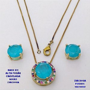 CONJUNTO NO BRUTO PRONTO PARA O BANHO(CX194) CONJUNTO COM CORRENTE VENEZIANA DE 45CM PINGENTE E BRINCO EM ALTA FUSÃO(ZIRCONIA FUSION)" 10X10MM" / PESO 5.8GR - BRU28216