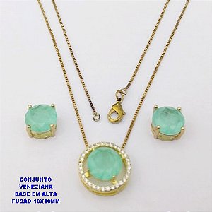 CONJUNTO NO BRUTO PRONTO PARA O BANHO(CX194) CONJUNTO COM CORRENTE VENEZIANA DE 45CM PINGENTE E BRINCO EM ALTA FUSÃO(ZIRCONIA FUSION)" 10X10MM" / PESO 5.8GR - BRU28220