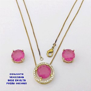 CONJUNTO NO BRUTO PRONTO PARA O BANHO(CX194) CONJUNTO COM CORRENTE VENEZIANA DE 45CM PINGENTE E BRINCO EM ALTA FUSÃO(ZIRCONIA FUSION)" 10X10MM" / PESO 5.8GR - BRU28222