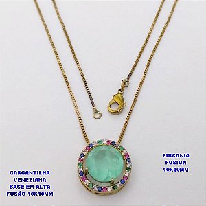 GARGANTILHA NO BRUTO PRONTO PARA O BANHO(CX194) GARGANTILHA COM CORRENTE VENEZIANA DE 45CM PINGENTE EM ALTA FUSÃO(ZIRCONIA FUSION)" 10X10MM" / PESO 5.8GR - BRU28223