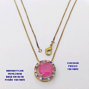 GARGANTILHA NO BRUTO PRONTO PARA O BANHO(CX194) GARGANTILHA COM CORRENTE VENEZIANA DE 45CM PINGENTE EM ALTA FUSÃO(ZIRCONIA FUSION)" 10X10MM" / PESO 5.8GR - BRU28224