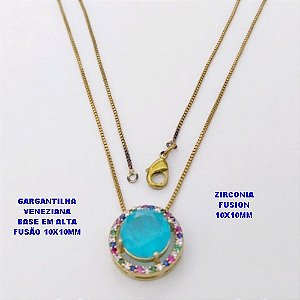 GARGANTILHA NO BRUTO PRONTO PARA O BANHO(CX194) GARGANTILHA COM CORRENTE VENEZIANA DE 45CM PINGENTE EM ALTA FUSÃO(ZIRCONIA FUSION)" 10X10MM" / PESO 5.8GR - BRU28225