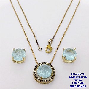 CONJUNTO NO BRUTO PRONTO PARA O BANHO(CX194) CONJUNTO COM CORRENTE VENEZIANA DE 45CM PINGENTE E BRINCO EM ALTA FUSÃO(ZIRCONIA CRAQUELADA)" 10X10MM" / PESO 5.8GR - BRU28235