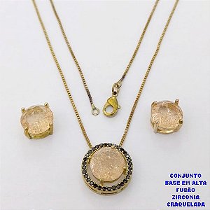 CONJUNTO NO BRUTO PRONTO PARA O BANHO(CX194) CONJUNTO COM CORRENTE VENEZIANA DE 45CM PINGENTE E BRINCO EM ALTA FUSÃO(ZIRCONIA CRAQUELADA)" 10X10MM" / PESO 5.8GR - BRU28236