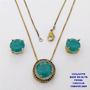CONJUNTO NO BRUTO PRONTO PARA O BANHO(CX194) CONJUNTO COM CORRENTE VENEZIANA DE 45CM PINGENTE E BRINCO EM ALTA FUSÃO(ZIRCONIA CRAQUELADA)" 10X10MM" / PESO 5.8GR - BRU28237