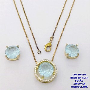 CONJUNTO NO BRUTO PRONTO PARA O BANHO(CX194) CONJUNTO COM CORRENTE VENEZIANA DE 45CM PINGENTE E BRINCO EM ALTA FUSÃO(ZIRCONIA CRAQUELADA)" 10X10MM" / PESO 5.8GR - BRU28238