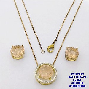 CONJUNTO NO BRUTO PRONTO PARA O BANHO(CX194) CONJUNTO COM CORRENTE VENEZIANA DE 45CM PINGENTE E BRINCO EM ALTA FUSÃO(ZIRCONIA CRAQUELADA)" 10X10MM" / PESO 5.8GR - BRU28239
