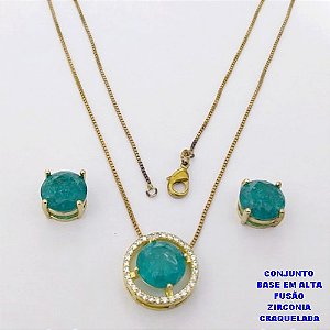 CONJUNTO NO BRUTO PRONTO PARA O BANHO(CX194) CONJUNTO COM CORRENTE VENEZIANA DE 45CM PINGENTE E BRINCO EM ALTA FUSÃO(ZIRCONIA CRAQUELADA)" 10X10MM" / PESO 5.8GR - BRU28240
