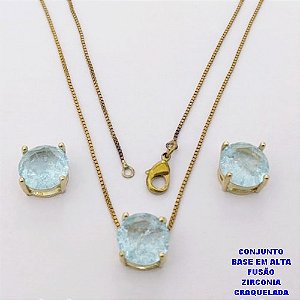 CONJUNTO NO BRUTO PRONTO PARA O BANHO(CX194) CONJUNTO COM CORRENTE VENEZIANA DE 45CM PINGENTE E BRINCO EM ALTA FUSÃO(ZIRCONIA CRAQUELADA)" 10X10MM" / PESO 5.8GR - BRU28242