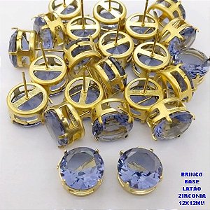 BRINCO NO BRUTO PRONTO PARA O BANHO(POTE) BRINCO COM BASE EM LATÃO E PEDRA DE ZIRCONIA)" 12X12MM" / PESO 3.2GR - BRU28245