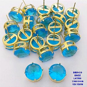 BRINCO NO BRUTO PRONTO PARA O BANHO(POTE) BRINCO COM BASE EM LATÃO E PEDRA DE ZIRCONIA)" 12X12MM" / PESO 3.2GR - BRU28249